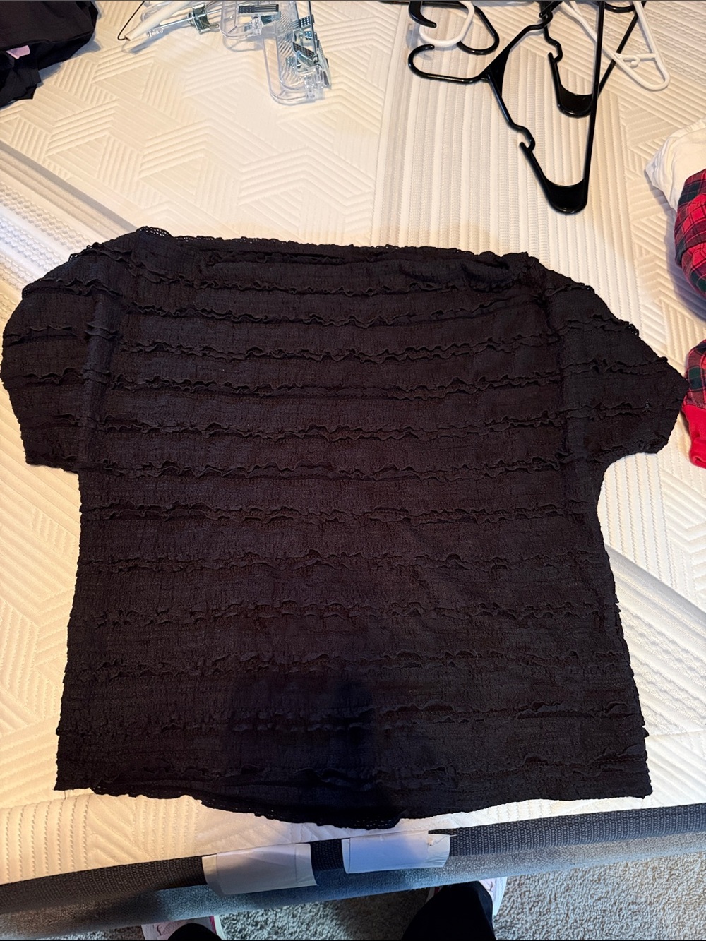 Black Ruffled Short-Sleeve Women's Top